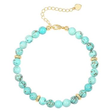 Imagem de Pulseira feminina de contas turquesa natural em forma de coração, acessório de ouro azul, One Size, Acetato, Sem Pedra Preciosa