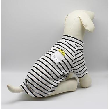 Imagem de Petzzi Camiseta leve listrada de verão com bolso estampado - Milhas (Médio, listras pretas/brancas)