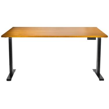 Imagem de Mesa Preta Elevate 320 Elétrica com Altura Ajustável, 74-122cm, Tampo MDF, 2 Motores, Visor Digital, 3 Memórias, Bivolt (Louro Freijó, 140x70cm)