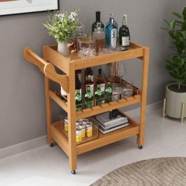 Imagem de Carrinho Adega Multiuso Server c/ Rodízios Madeira - Ofertamo, Nature