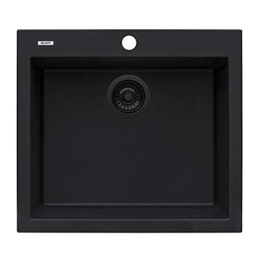 Imagem de Pia de cozinha de granito de montagem dupla com 58,4 x 50,8 cm da Ruvati - Preto meia-noite - RVG1023BK