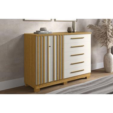 Imagem de Cômoda de Quarto Bella c/ 2 Portas e 5 Gavetas Cinamomo/Off White - ACP