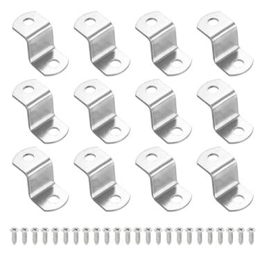 Imagem de PATIKIL Clipes de tela deslocados de 1,27 cm, 12 peças de clipes de espelho de moldura de metal ferramentas de montagem em forma de Z com 2 furos de montagem para pintura de fotos, inclui 24 parafusos