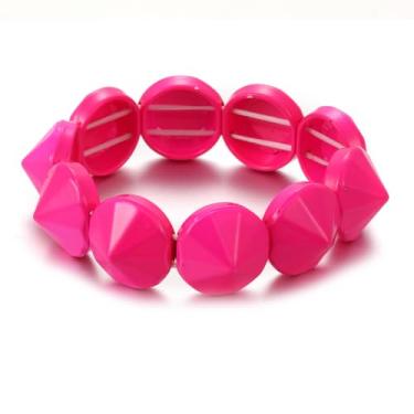 Imagem de Xanight Pulseira elástica Conus Spikes, pulseira elástica de festa hip hop, joias punk de metal para mulheres, pulseiras modernas estilo boho 19 mm, discos de liga metálica, cores neon, Medium, Zinco