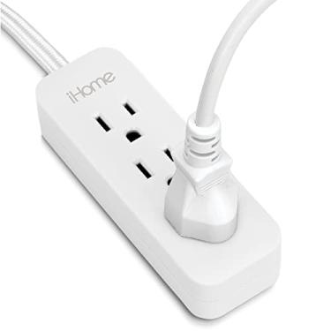 Imagem de iHome Filtro De Linha Com 3 Tomadas E Cabo Extensão Nylon Trançado 90 Cm, Plugue Plano Para Uso Na Cozinha Ou Atrás Móveis, Resistente Múltiplas