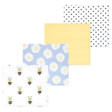 Imagem de Luvable Friends Hudson Baby, flanela, cobertores, 4 unidades, Abelha margarida amarela, 28x28 inches