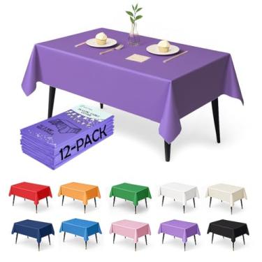 Imagem de Craft And Party Pacote com 12 toalhas de mesa de plástico roxo – Capas de mesa descartáveis de 137 x 272 cm para mesas retangulares, resistentes e à prova d'água para festas, eventos, banquetes, roxas