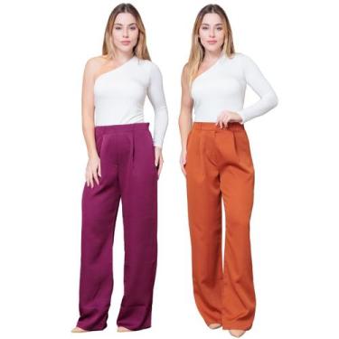 Imagem de Kit 2 Calças Pantalona Feminina de Alfaiataria Lisa com Pregas - Maran