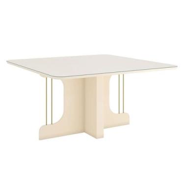 Imagem de Mesa de Jantar Mavi 150 cm Canto Arredondado com Vidro Off White  Henn