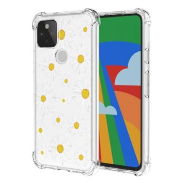 Imagem de JDYGWK Capa para Google 5 Pixel 5 com estampa de flores transparentes, TPU macio, fina, leve, à prova de choque, capa protetora antiarranhões para Google Pixel 5, Daisy