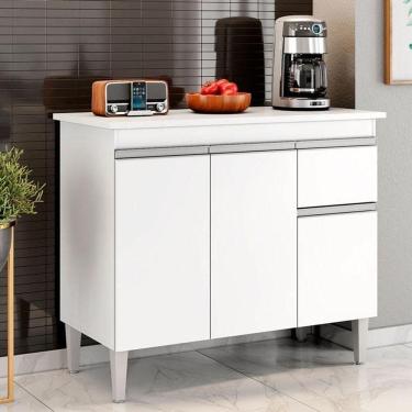 Imagem de Balcão De Cozinha Ambiente Tatiane Com Tampo 100cm Branco Brilho - Ajl