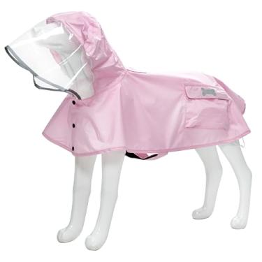 Imagem de Capa de chuva impermeável para cães, roupas de chuva leves refletoras ajustáveis com capuz poncho (rosa claro, GG)