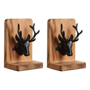 Imagem de Wswqop 2x Suportes para livros de cabeça de veado e alce, enfeites, organizador de livros de rena, suportes decorativos para mesa, estante de de receitas