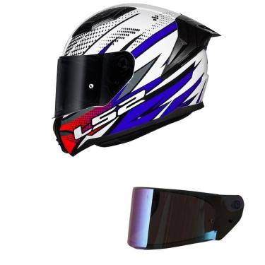Imagem de Capacete LS2 FF810 Vigo Flight Branco Azul e Vermelho Mais Viseira Camaleão