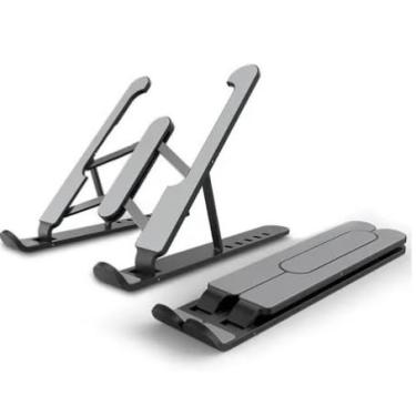 Imagem de Suporte De Alumínio Para Notebook Base Compatível Tablet Ajustável Com 6 Níveis Portátil E Ergonômico Dobrável Resistente Premium