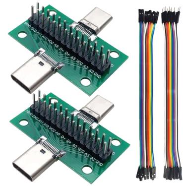Imagem de minidodoca 2 peças USB 3.1 Tipo-C placa de teste macho para fêmea com placa PCB 24 pinos 2,54 mm soquete dupla face com conector de pino de cabeçalho, fio Dupont para transferência de cabo de linha de