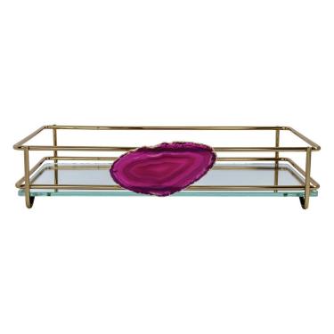 Imagem de Bandeja Fence Ágata Dourada 15X25 Vermelho Rosado