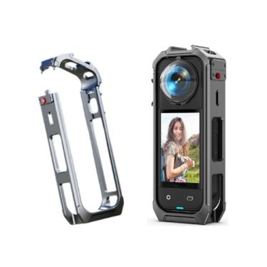 Imagem de YUULNMOP Moldura protetora de gaiola de alumínio para acessórios Insta360 X5, capa protetora de liberação rápida para câmera esportiva X5 com roscas de 1/10.2 cm, adaptador de suporte duplo para