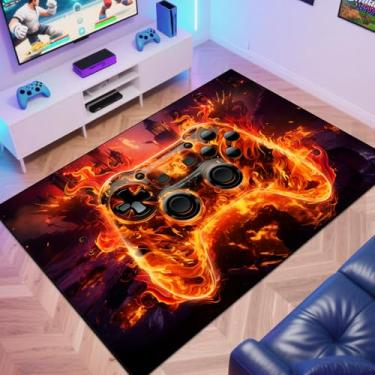 Imagem de Joavwn Tapete Para Área De Jogos, Carpete Meninos Adolescentes, Fundo Transparente 3D, Design Controle Jogo Sala Quarto E Meninas, Estar (Hellfire, 79" X 59")