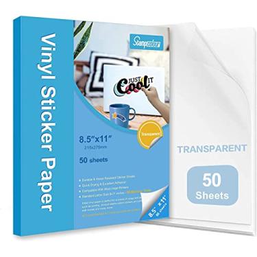 Imagem de Stampcolour Papel adesivo transparente para impressão de 50 folhas para impressora a jato de tinta, papel adesivo transparente de vinil de 21 x 28 cm, seca rapidamente cores vivas, papel decalque