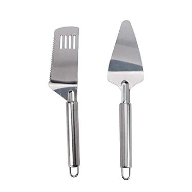 Imagem de Conjunto de 2 peças de servidor de torta multifuncional de aço inoxidável, espátula de torta serrilhada, cortador de bolo, espátula para cortar e servir sobremesas, brownies, pizza