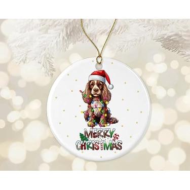 Imagem de AcevedoDesign Enfeite de Natal Cocker Spaniel americano, feliz, lembrança de adoção de cachorro, decoração de primeiro Natal, ornamento de cerâmica impresso em ambos os lados