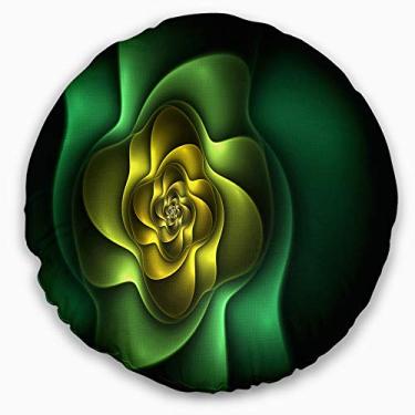 Imagem de Designart Flor verde fractal na sala de estar redonda, sofá, almofada de alta qualidade + capa de almofada impressa em ambos os lados 50 cm