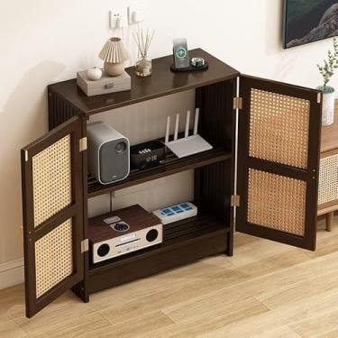 Imagem de Armário de armazenamento sem fio 69,8 cm x 50 cm x 24,9 cm grande organizador de 2 camadas com prateleira ajustável, suporte de roteador WiFi para modem de madeira resistente para escritório/sala de