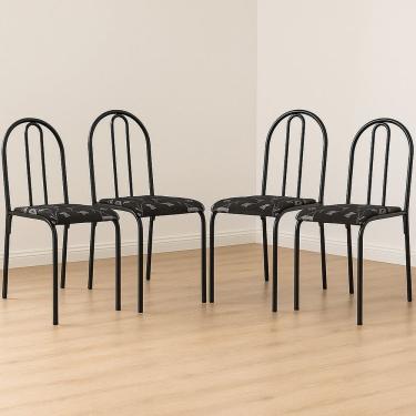 Imagem de Conjunto 4 Cadeiras para Cozinha e Sala de Jantar Preto Floral