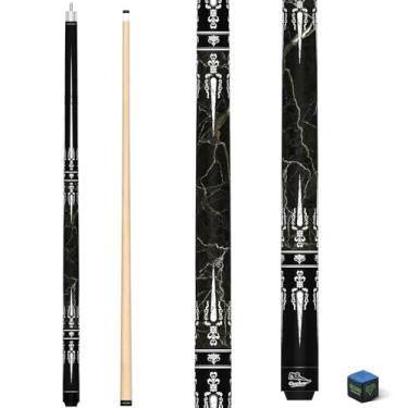 Imagem de CUEBAR Taco de bilhar de 2 peças de taco de bilhar com incrustações geométricas de espada, cabo desembrulhado, haste de bordo, ponta de 13 mm com giz (preto, 595 g)