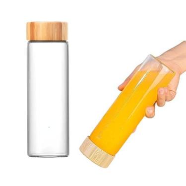 Imagem de Garrafa Squeeze De Vidro Água Chá Suco 600ml Tampa Bambu - CLICK HOUSE