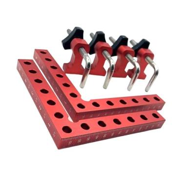 Imagem de IEUDNS Grampo de canto para marcenaria de 90° 14x14 cm Duas escalas de medição para enquadramento e marcenaria Versátil para construção de Alumínio, 6 Peças