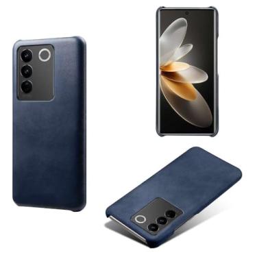 Imagem de Capa para vivo S16,Proteção contra quedas,Casca de volta de cor sólida simples,Design de couro de imitação de plástico-Blue