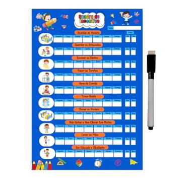 Imagem de Quadro de Rotina Infantil Educativo Organiza Tarefas Diárias - material MDF tamanho 20X28cm azul