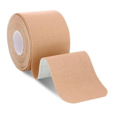 Imagem de Tape Fita Bandagem Elástica Adesiva Rolo 5cm x 5m Funcional Fisioterapia Muscular Esporte Musculação Bege Evita Lesões Resistente A Umidade