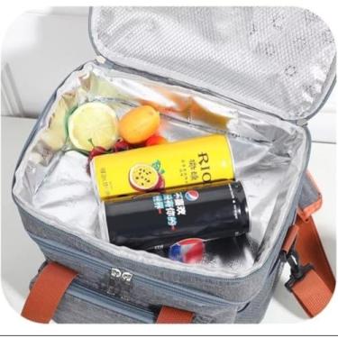 Imagem de Bolsa Térmica Isolante com Alça, Cinza e Laranja, para Bebidas e Alimentos