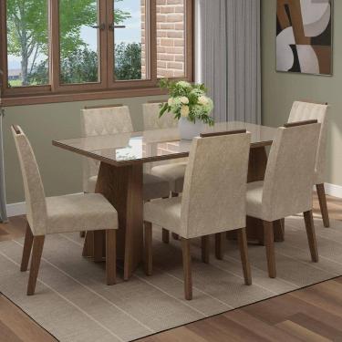 Imagem de Conjunto Sala de Jantar Tampo de Vidro 6 Cadeiras Rustic/Crema/Imperial Sintra Madesa