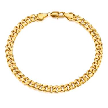 Imagem de Taoqiao Pulseira masculina cubana personalizada a ouro 18 K de aço inoxidável Figora clássica hip hop de 18 cm banhada a ouro 18 K para homens, 7.5 inches, Aço inoxidável, Sem Pedra Preciosa