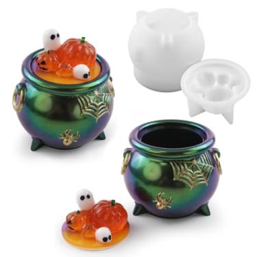 Imagem de Faça você mesmo moldes de resina de Halloween para cadinho de Halloween, moldes de silicone com tampa de abóbora para fundição de artesanato de resina, joias, recipientes de armazenamento de doces