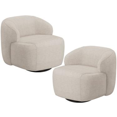 Imagem de Kit 02 Poltronas Decorativa Orgânica Giratória Para Sala Living Barolo L06 Linho Bege - Lyam Decor