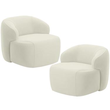 Imagem de Kit 02 Poltronas Decorativa Fixa Orgânica Para Sala Living Barolo L06 Veludo Bege - Lyam Decor