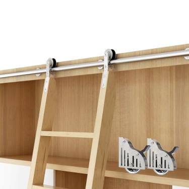 Imagem de DIYHD Kit de escada deslizante para biblioteca de 3 m, kit de escada rolante, roda inferior com freio, aço inoxidável, capacidade máxima de carga 136 kg