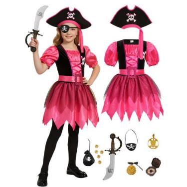 Imagem de Vestido de fantasia de pirata Bordazor para meninas com acessórios de 