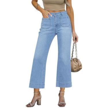 Imagem de Calça de moletom de perna larga LookBookstore azul jeans feminina