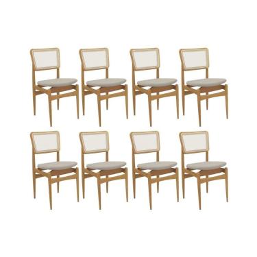 Imagem de Cadeira Sala de Jantar Stela 1CMM013CA Premium Madeira Maciça Kit 8 Un Carvalho/Linho Bege Caqui/Tela Bege - Kappesberg