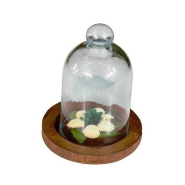 Imagem de Mini Arranjo de Botão Branco na Cúpula de Vidro - Pense Flores