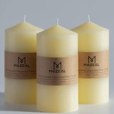 Imagem de Velas de Pilar MOZEAL Blanco Marfil sin Aroma, Juego de 3, 7.5x15 cm