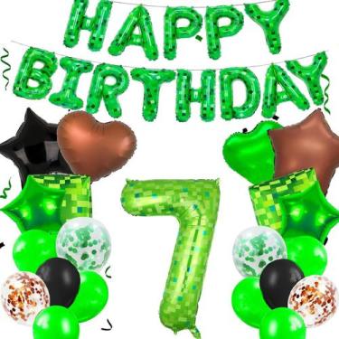 Imagem de Conjunto de decorações de festa Uosrua Pixel Happy Birthday 7th