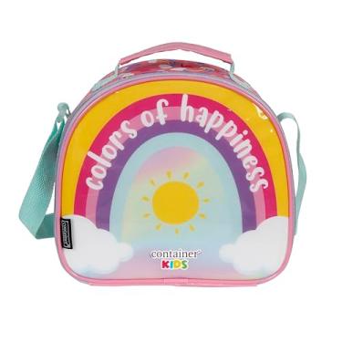 Imagem de Lancheira Soft Térmica, Coleção Arco Íris, Rosa e Azul, com Isolamento Térmico, Alça Ajustável para Ombro, Efeito Holográfico, Design Infantil.