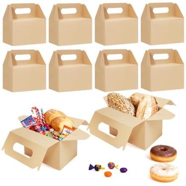 Imagem de 30 caixas de presente grandes com 22 x 15 x 15 cm com alças - papel de papelão marrom kraft, caixa de transporte estilo celeiro de festa, embalagem reciclável para biscoitos de comida para bebês